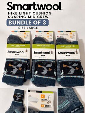 Smartwool Hike Light Cushion Soaring Mid Crew Socks 3 Pack Large NWT